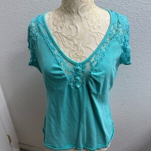 Lace Trim Teal Top